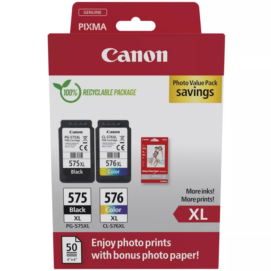 Canon 5437C006 - Pack de cartouches d’encre d’origine noir et couleur avec 50 feuilles photo