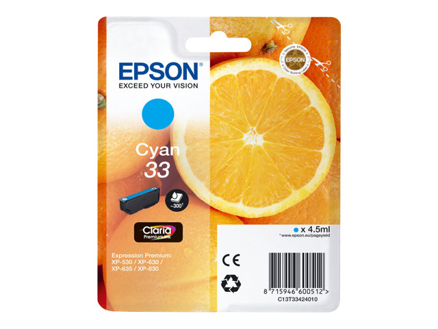 Epson C13T33424010 - Cartouche d'encre cyan 33 d'origine