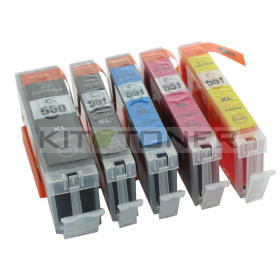 Canon PGI550PGBK, CLI551C, CLI551M, CLI551Y, CLI551BK - Pack de 5 cartouches d'encre compatibles