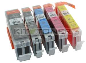 Canon PGI550PGBK, CLI551C, CLI551M, CLI551Y, CLI551BK - Pack de 5 cartouches d'encre compatibles