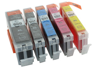 Canon PGI550PGBK, CLI551C, CLI551M, CLI551Y, CLI551BK - Pack de 5 cartouches d'encre compatibles